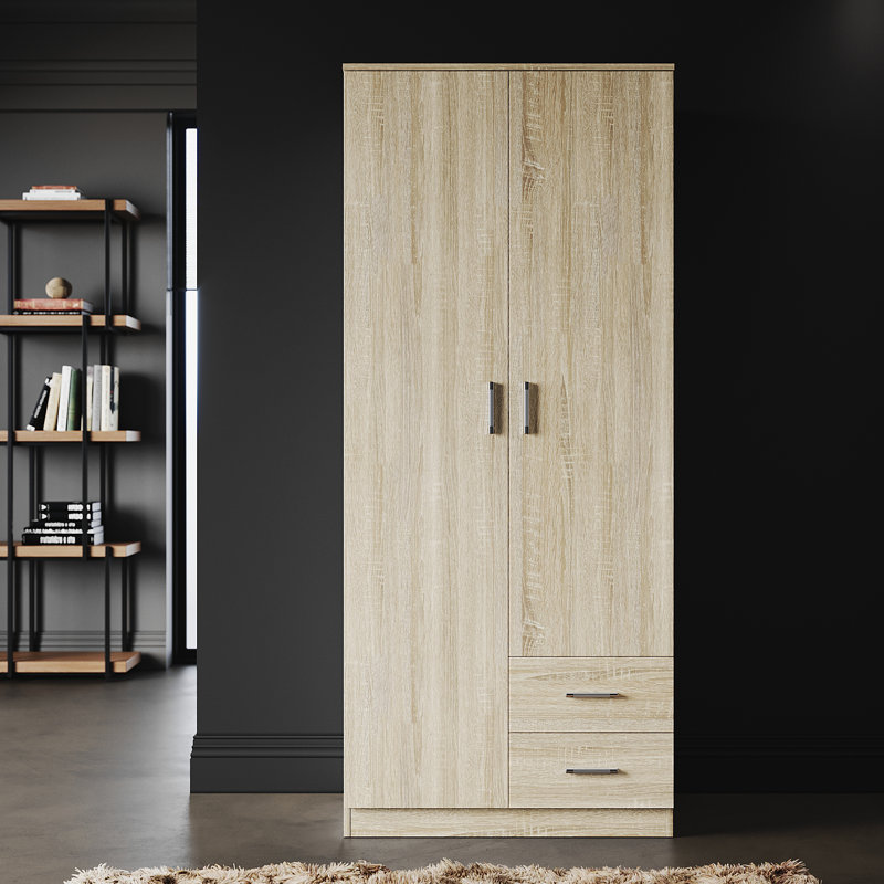 180*50*77cm, Hanging and Storage Integrated Double Door Wardrobe, Oak