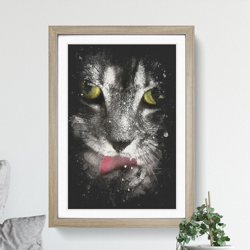 Portrait of a Cat Vol.9 - Picture Frame Graphic Art, 48cm H x 36cm W x 2cm D, Walnut Framed