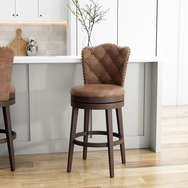 Marthasville Swivel Upholstered Counter Stool, Faux Leather Chestnut, Bar Stool (30.5" Seat Height)