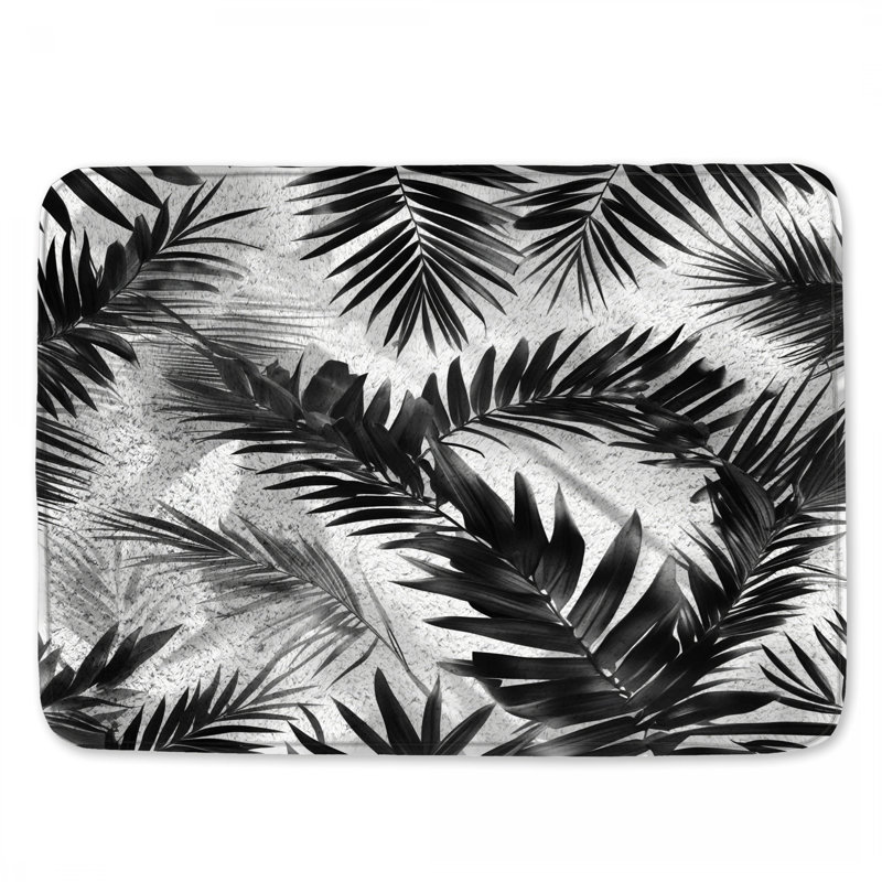 Tapis de bain Palm Leaf, L 34 po x L 21 po, Noir blanc