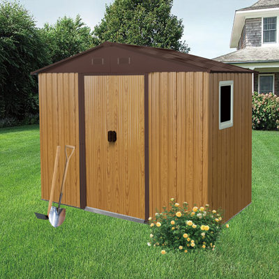 Remise de rangement extérieure de 8 pi x 4 pi, maisonnette de jardin avec base en métal, portes coulissantes doubles, bouches d'aération, dégagement de rangement pour la cour arrière, patio, garage, pelouse, café