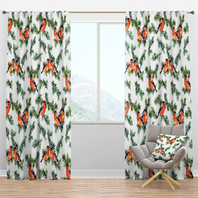Panneau de rideau simple semi-diaphane avec passe-tringle Robin Birds on Pine