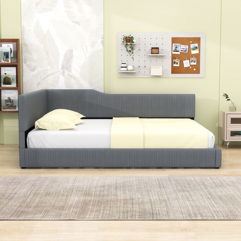 L-Shaped Full Upholstered Daybed with Center Legs, Gray
