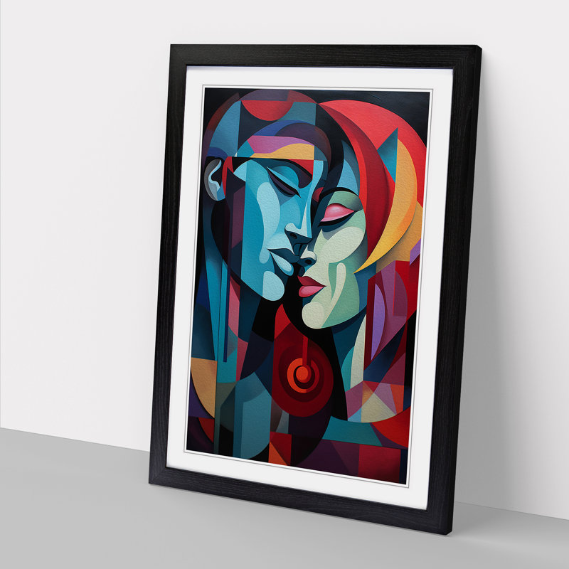 XYZ-FRM-V1223-4388 Lovers Geometric No.4 - Single Picture Frame Print on Wood, Black , 34cm H x 25cm W x 2cm D
