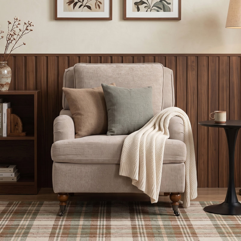 Chaise d'appoint Mid-Century avec coussins, Beige