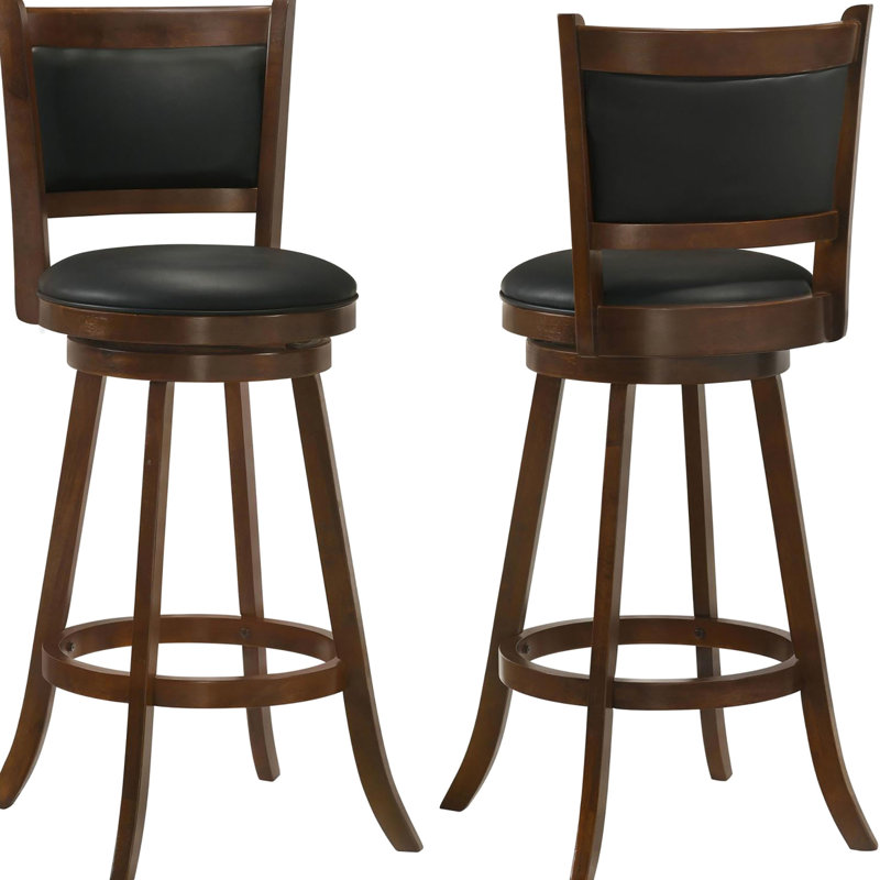 2Pcs Chestnut And Black Bar Stools - Suitable For Various Leisure Activities With Stable Footrest & Swivel   Of 2  Ideal A Relaxed Socializing Atmosphere