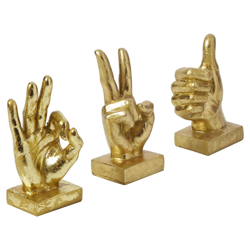 Silver Polystone Hands Decorative Sculpture, Set of 3 7", 7", 6"H, Gold