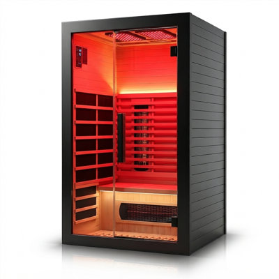 Smartmak 2-Person Full-Spectrum Quartz Infrared Sauna,Maximum 150F °, Canadian Hemlock, Black Modern Design, 120V, 2.2KW, Foot Massage, WiFi Control | Deluxe Double Indoor Hemlock Wood Far Infrared Sauna