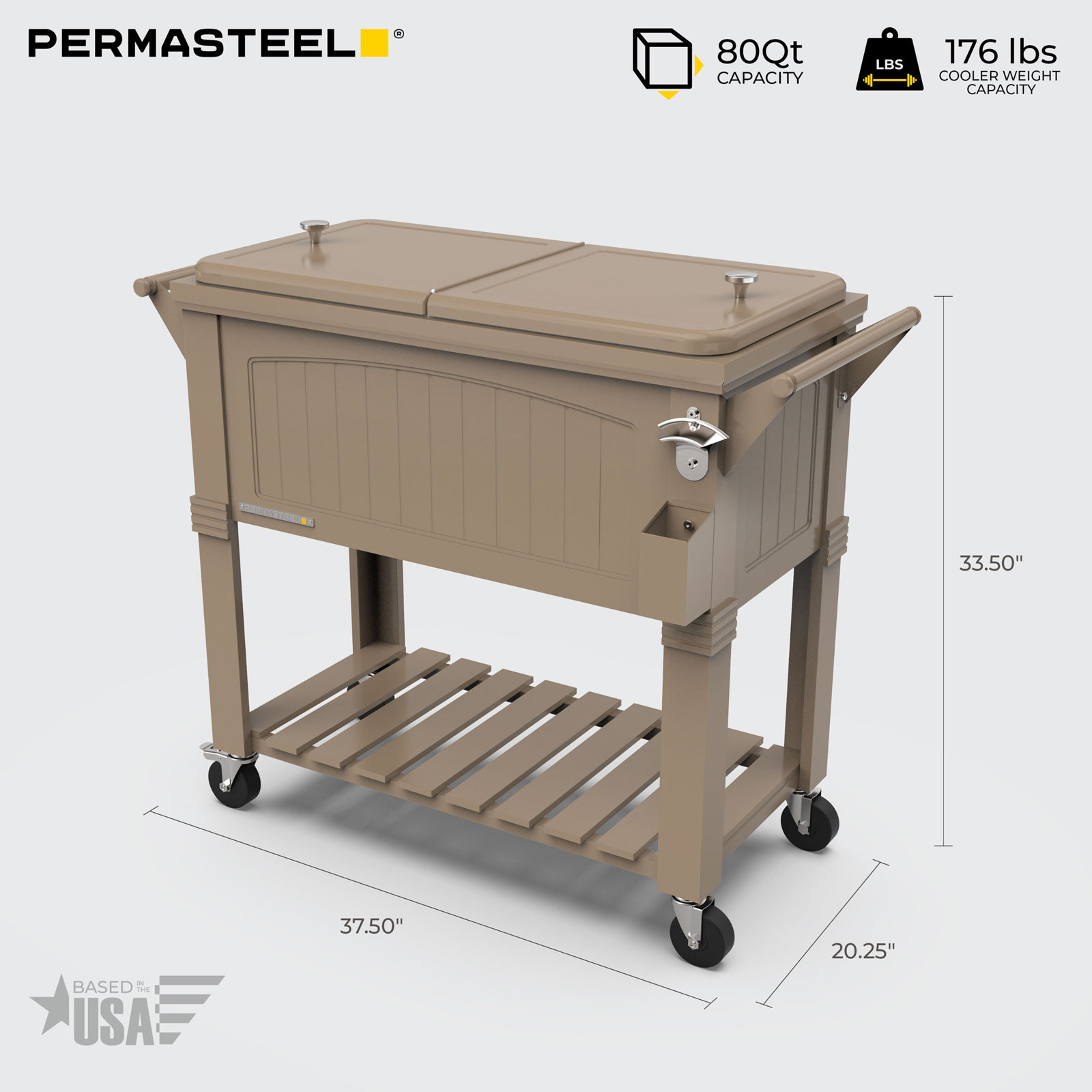 Permasteel Rolling Cooler, With Divider, White