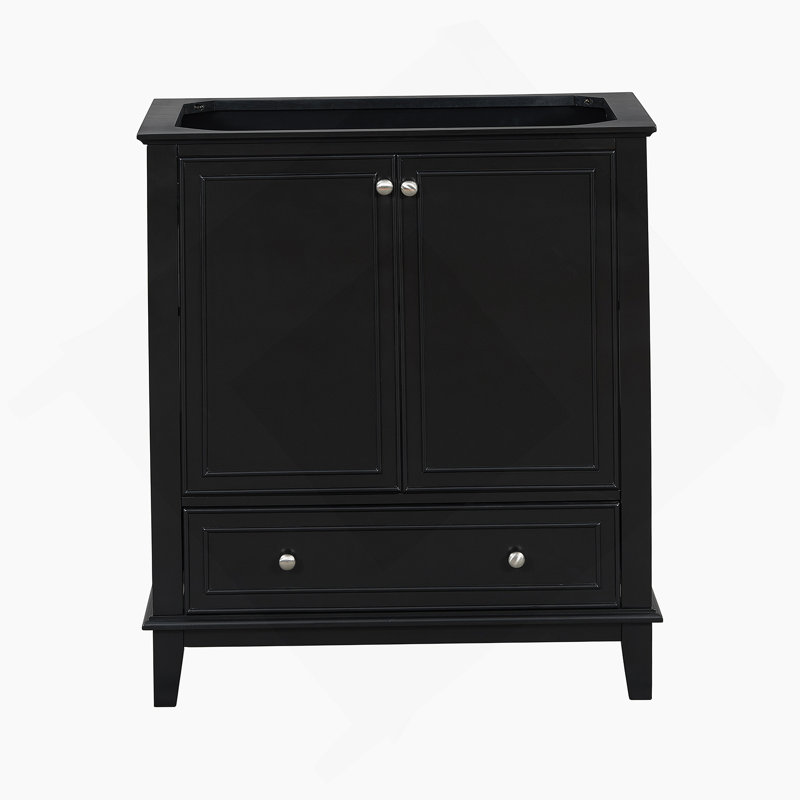 Meuble-lavabo 30 po sans lavabo, base seulement, armoire de salle de bain multifonctionnelle avec portes et tiroir, cadre solide et panneau de fibres à densité moyenne, noir