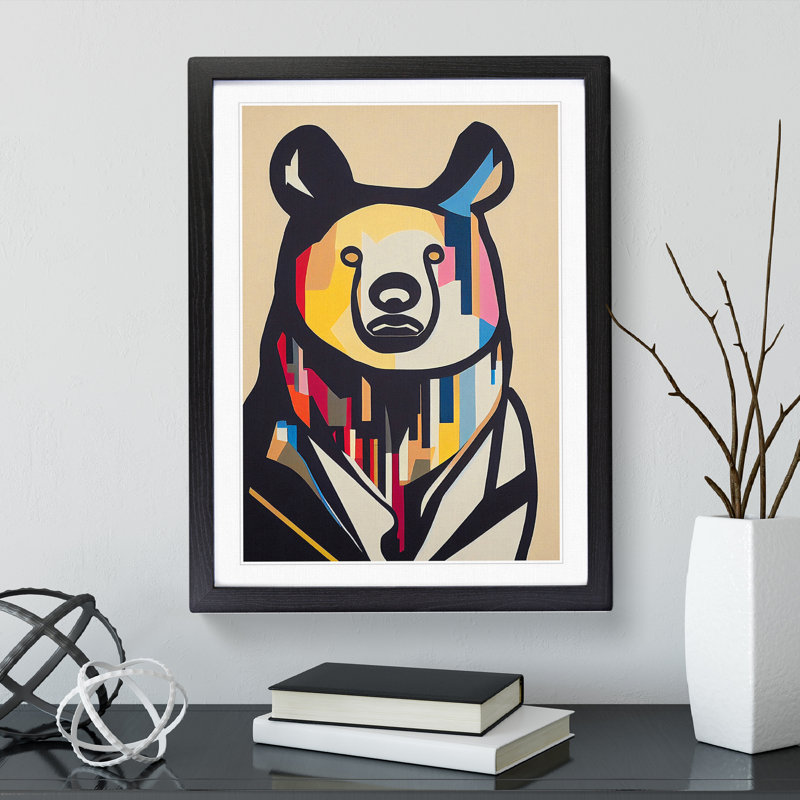 Abstract Bear - Single Picture Frame Print, 64cm H x 46cm W x 2cm D, Black