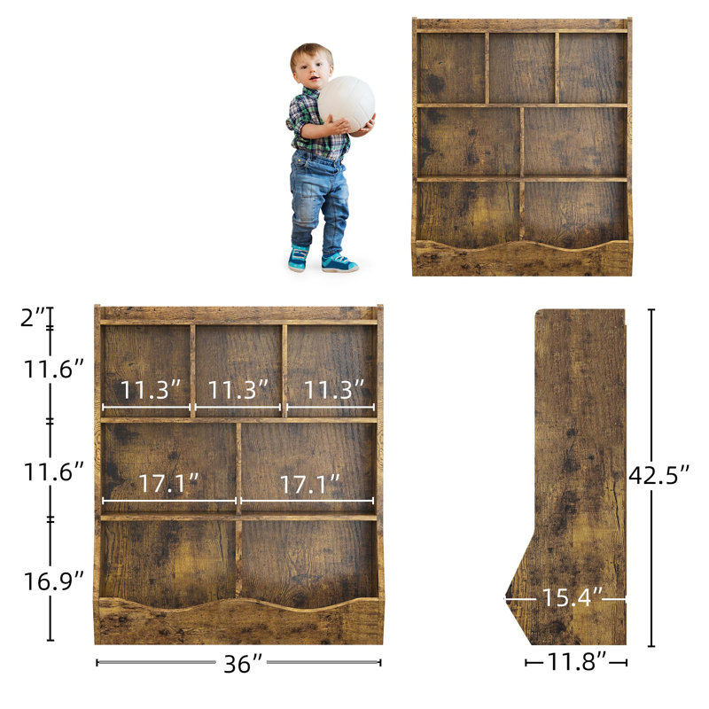 Three-Tier Kids Bookshelf And Bookcase, Toy Storage Cabinet For Storage Books And Toys, Multi Shelf With Cubby Cabinet, Brown