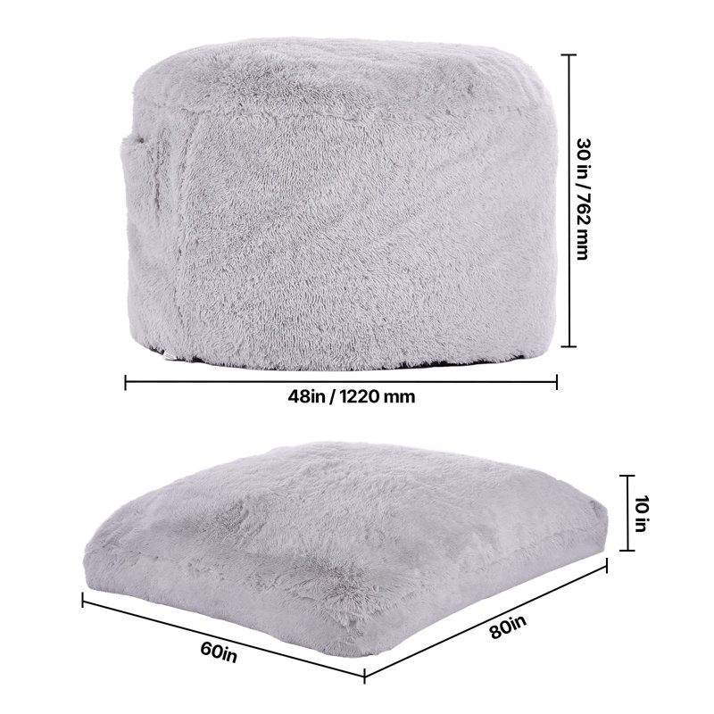 Bean Bag Bed Chair Convertible from Chair to Lounge or Mattress Grey-Queen, 30'' H x 48'' W x 48'' D