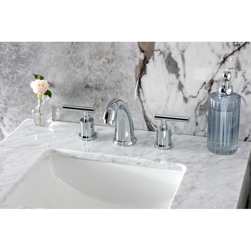 Kingston Brass Manhattan Two-Handle 3-Hole Deck Mount Widespread Bathroom Faucet with Retail Pop-Up Drain, Polished Chrome