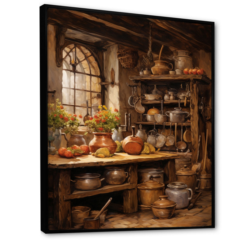 Cuisine rustique alimentaire II - nourriture, art mural, H 20 po x l 12 po x P 1 po, Cadre flottant noir