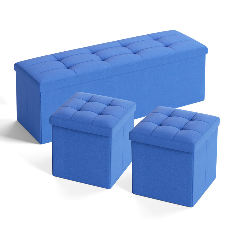 Banc de rangement en similicuir Krokowski, Bleu marine