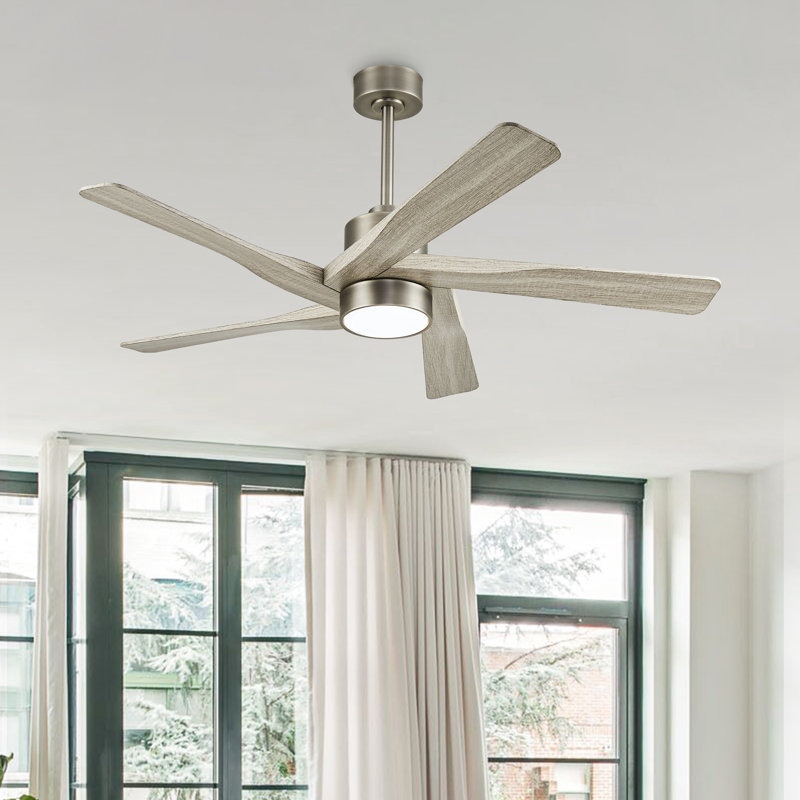 5 - ABS Blades Indoor Ceiling Fan with Light and Remote, 54", Wood Grain, Brushed Nickel