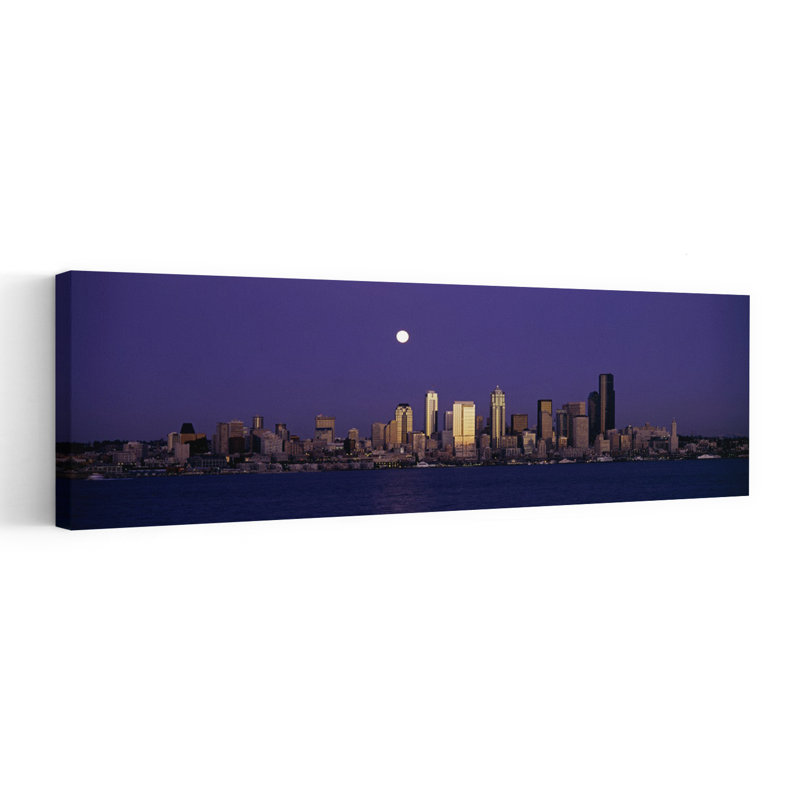 Skyscrapers at the waterfront Elliott Bay Seattle King County Washington State USA 1 Piece Wrapped Canvas Panoramic Wall Art