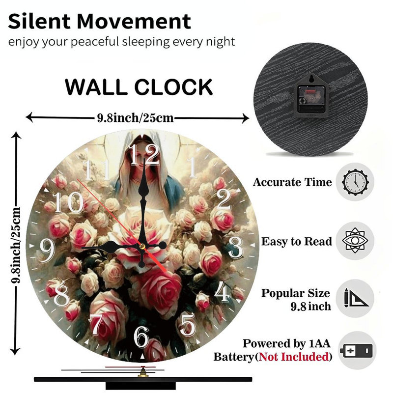 Horloge murale en bois 10 po, mouvement silencieux, à piles (piles AA non incluses), décor artistique, parfait pour les décorations