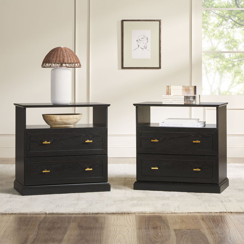 Ensemble de 2 tables de chevet de style campagne moderne EZ avec tablette ouverte pour le rangement dans la chambre à coucher