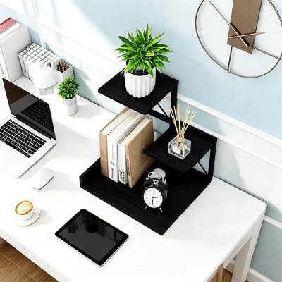 Desk Shelf Organizer, Wood Desktop Bookshelf, 3 Tier Storage Riser Display Stand for Office Decor and Desk Accessories