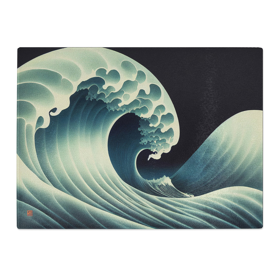 Bright Japanese Wave  Glass Chopping Board