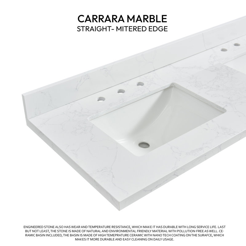 Jaen 61'' Grain White Stone Double Bathroom Vanity Top with Sink