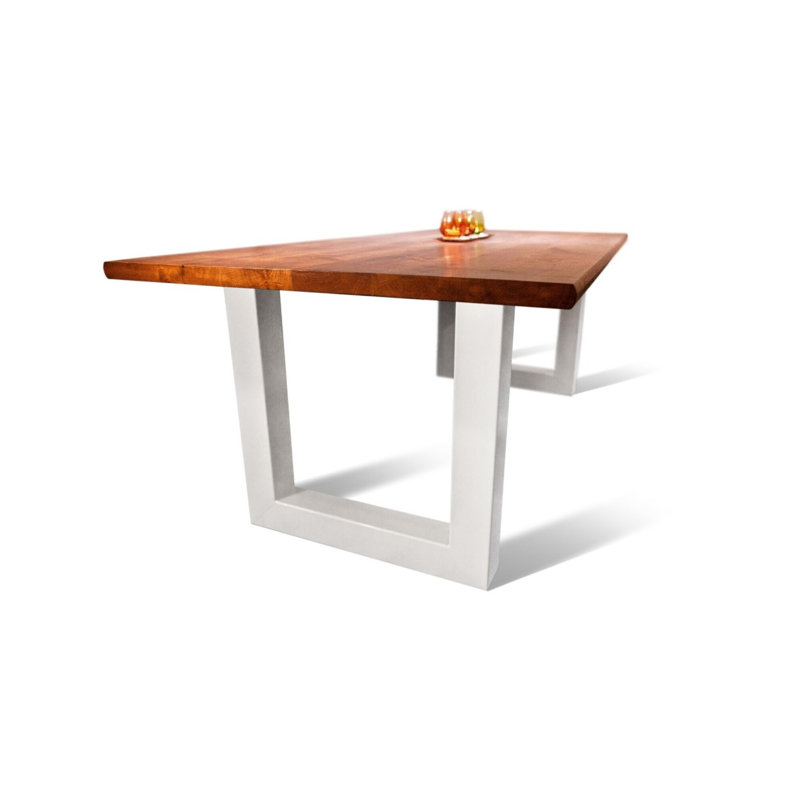 Mediapolis Oak Solid Wood Top Metal Base Dining Table