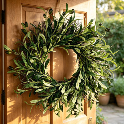 45 cm / 17,7 po couronne murale branche d'olivier suspendue décorative toute l'année couronne de verdure maison cuisine décoration olive couronnes