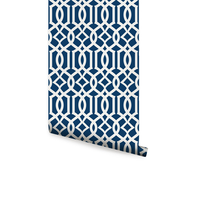 Papier peint adhésif moderne en treillis, Bleu marine