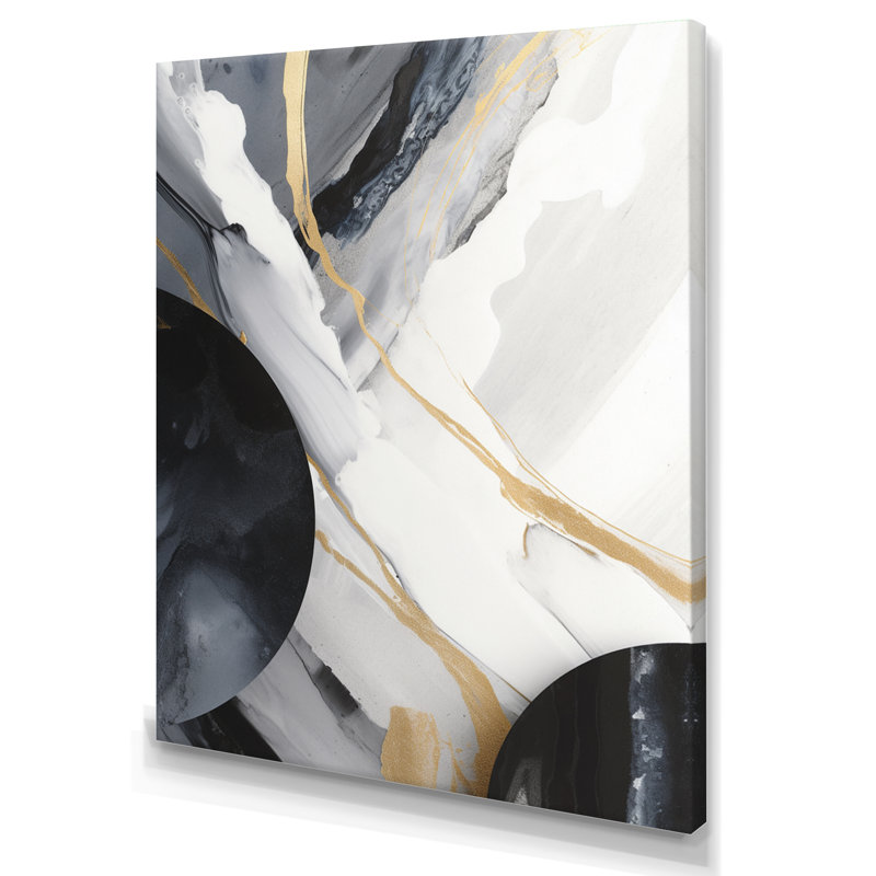 Harmonie noire et dorée du marbre I - reproductions d'art mural en marbre abstrait, H 20 po x l 12 po x P 1 po, Toile tendue