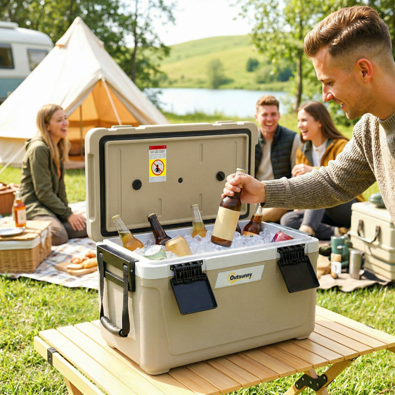 Outsunny 42.6L Ice Chest, Khaki/Black