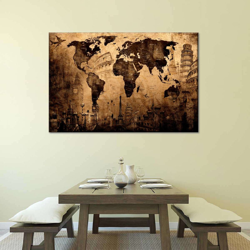 «Old Landmark World Map», reproduction sur toile, H 16 po x l 24 po x P 1,25 po