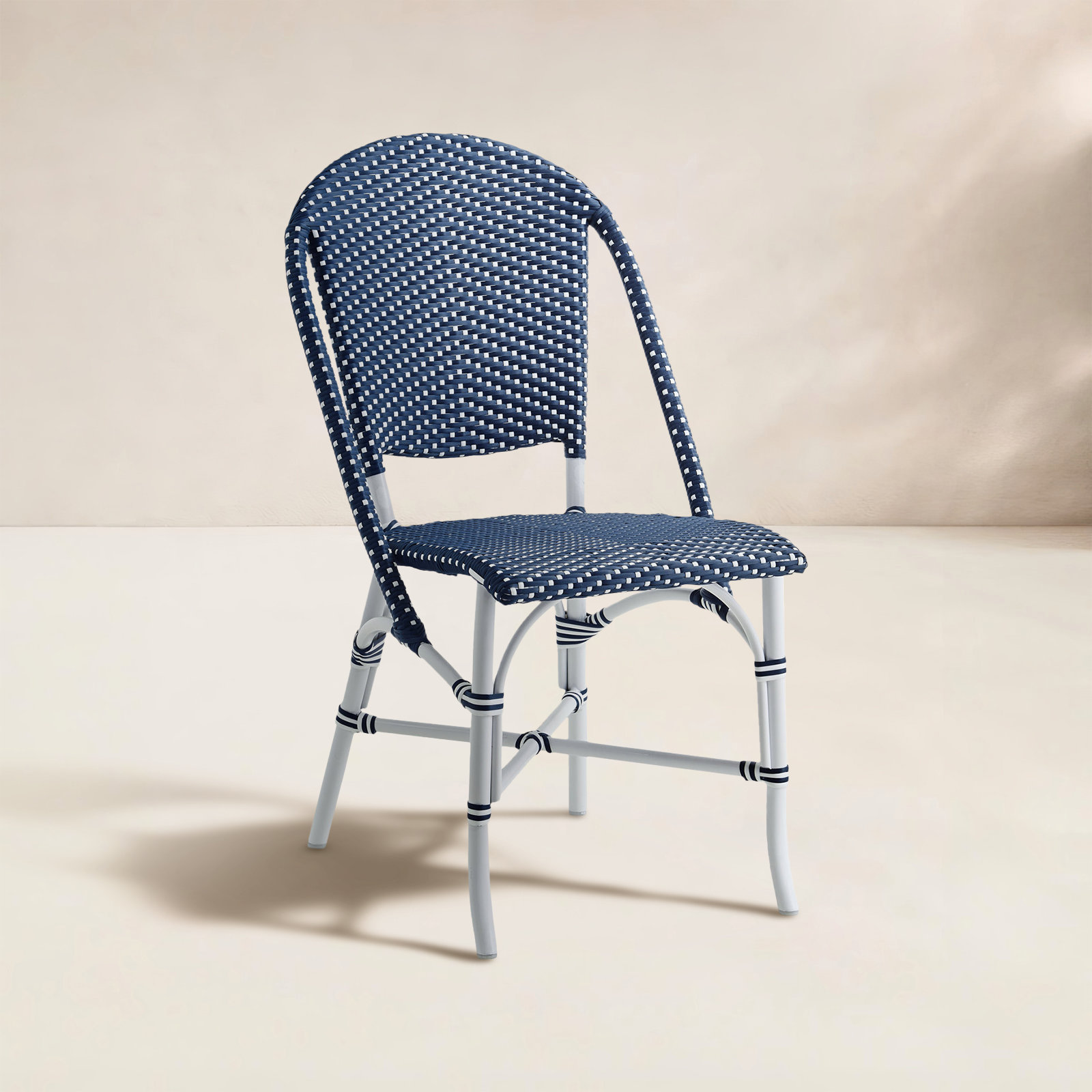 Sofie Stackable Patio Side Chair, Navy with White Dot