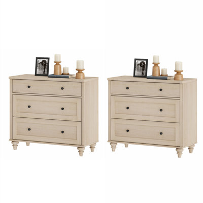 Set Of 2 End Table With Drawers, Mid Century Modern Wooden Closet Storage Organizer, Light Beige