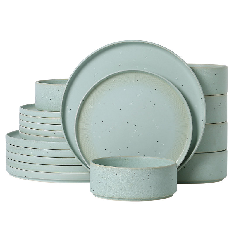 Alofmo Antique Vein 18 Piece Stoneware Dinnerware Set, Service For 6, Green
