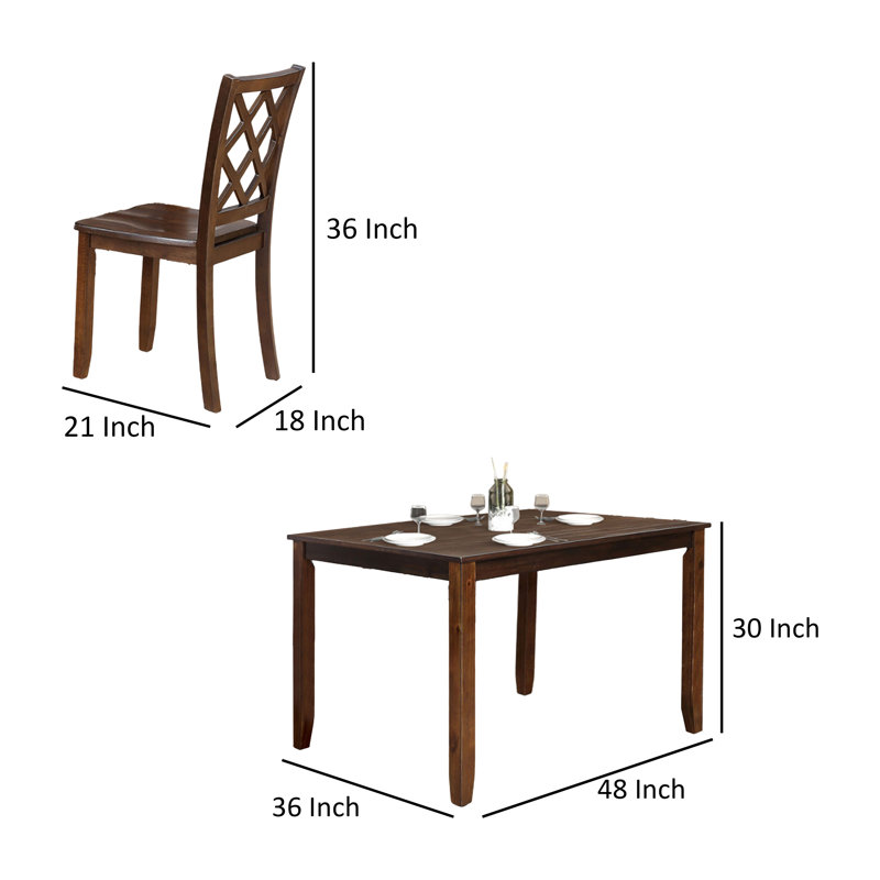 Ziko 5 Piece Dining Table Set, 4 Crossed Back Chairs, Solid Wood, Cherry Brown