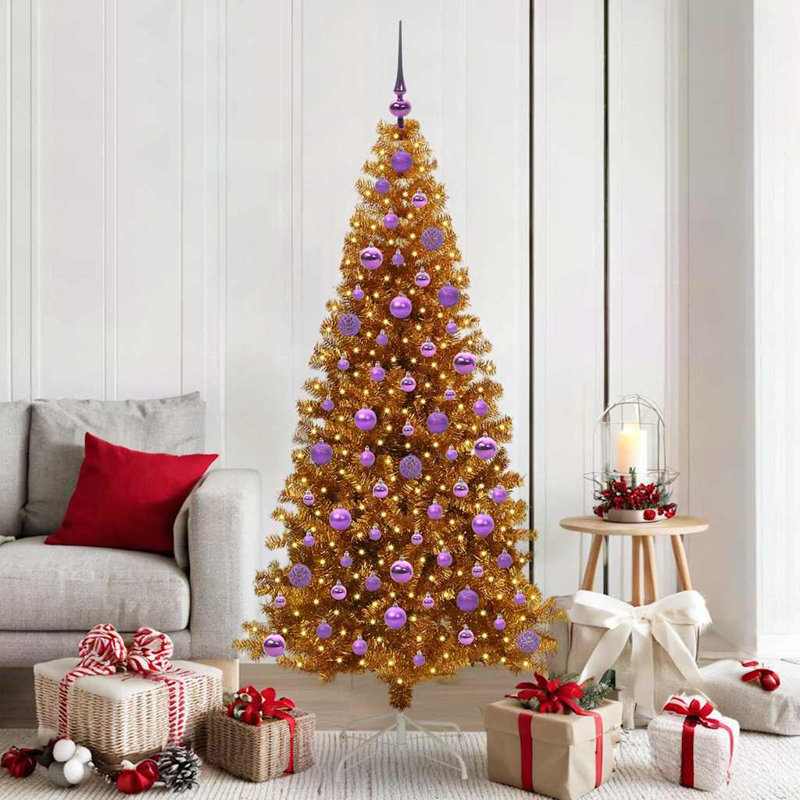 vidaXL Christmas Tree with 300 LEDs with Stand Gold PET, 5.91 ft