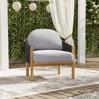 Fauteuil club d'extérieur en bois Grotta, corde avec coussin