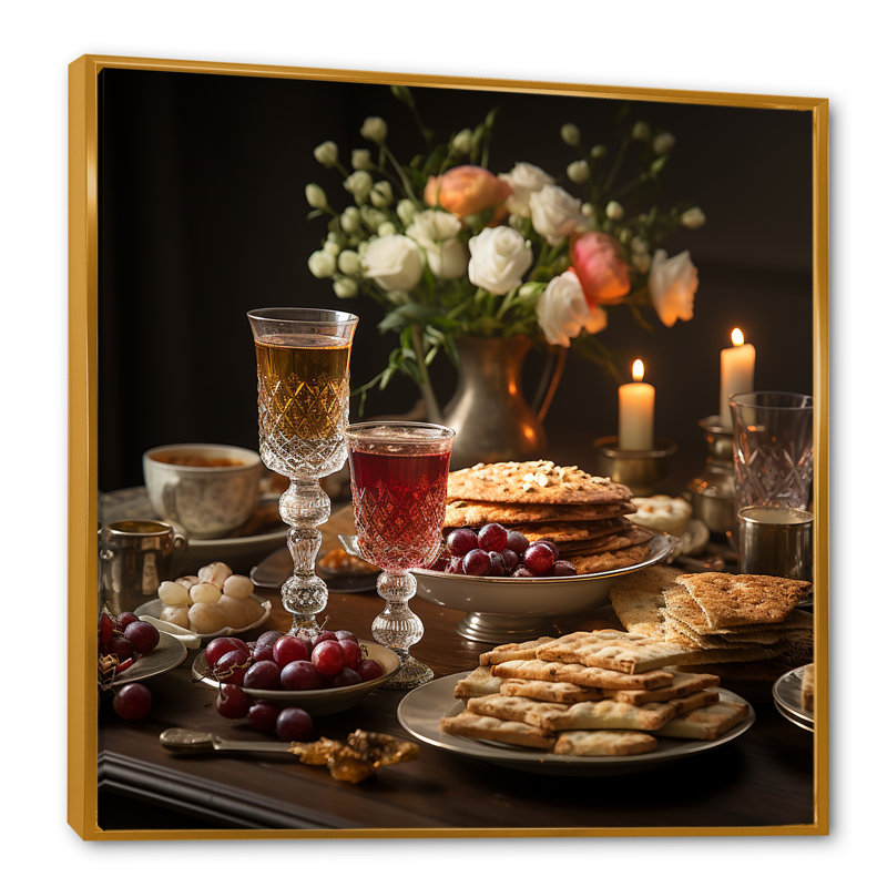 «Judais Matzah Passover Feast II», reproduction sur toile, Cadre flottant doré, H 24 po x l 24 po x P 1 po