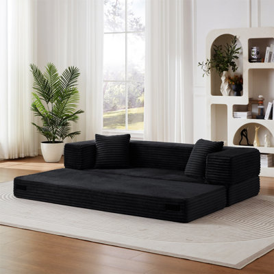 Modern Cord Sofa With Stylish Appearance, Classic Square Design, Unique Two-Tier Design, Convertible Into A Bed, Ideal For Apartments And Large Spaces.