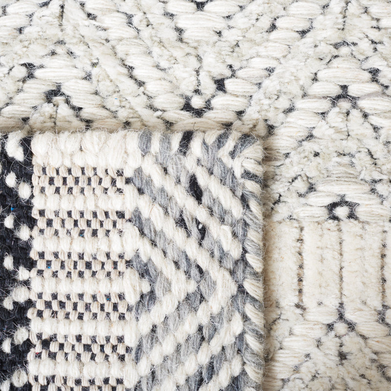 Tapis ivoire / gris en laine / coton tissé à la main Martha Stewart 9606, Rectangle 9 pi x 12 pi