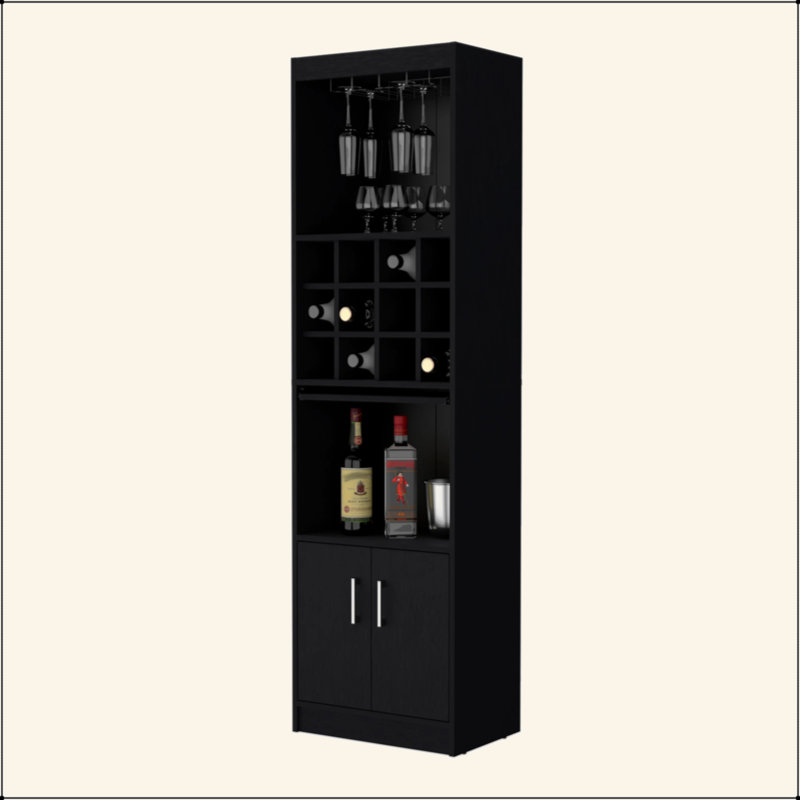 Black Bar Cabinet With Wine Storage, Black