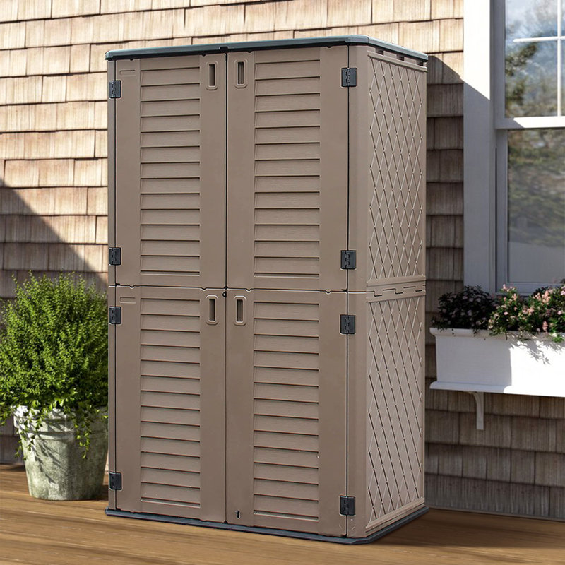 Outdoor 50.In W x 79.53.In H Plastic Vertical Storage Shed,Coffee, Coffee