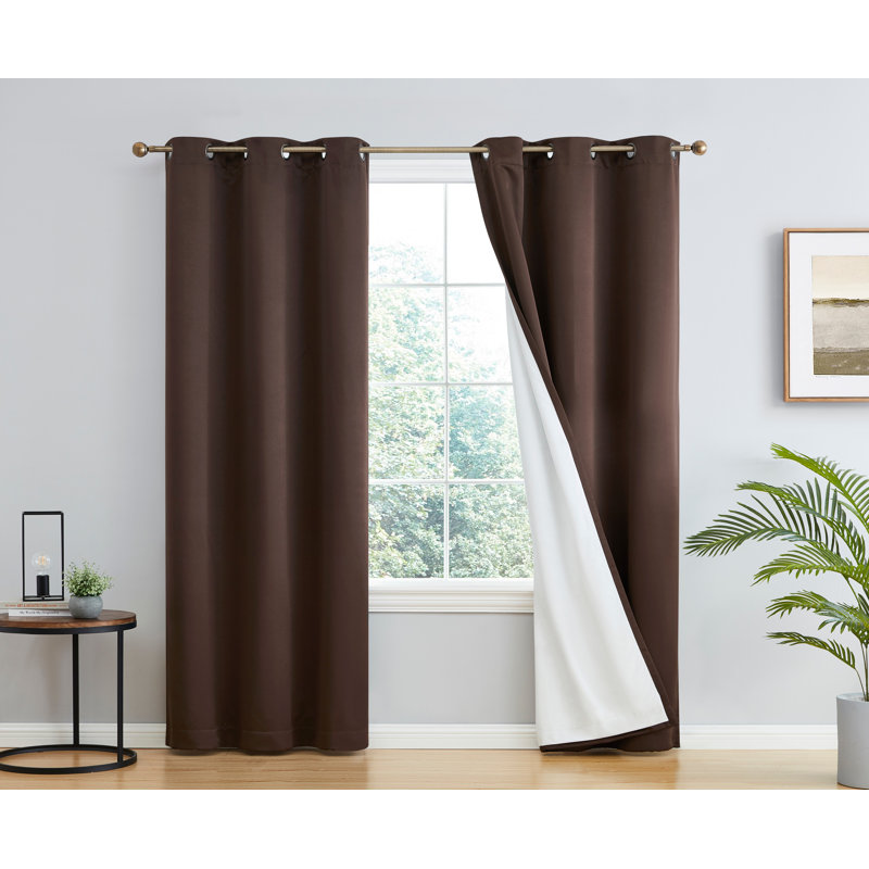 Alis Solid Color 100% Blackout Thermal Grommet Curtain Panels, Chocolate Brown, 42" W x 63" L