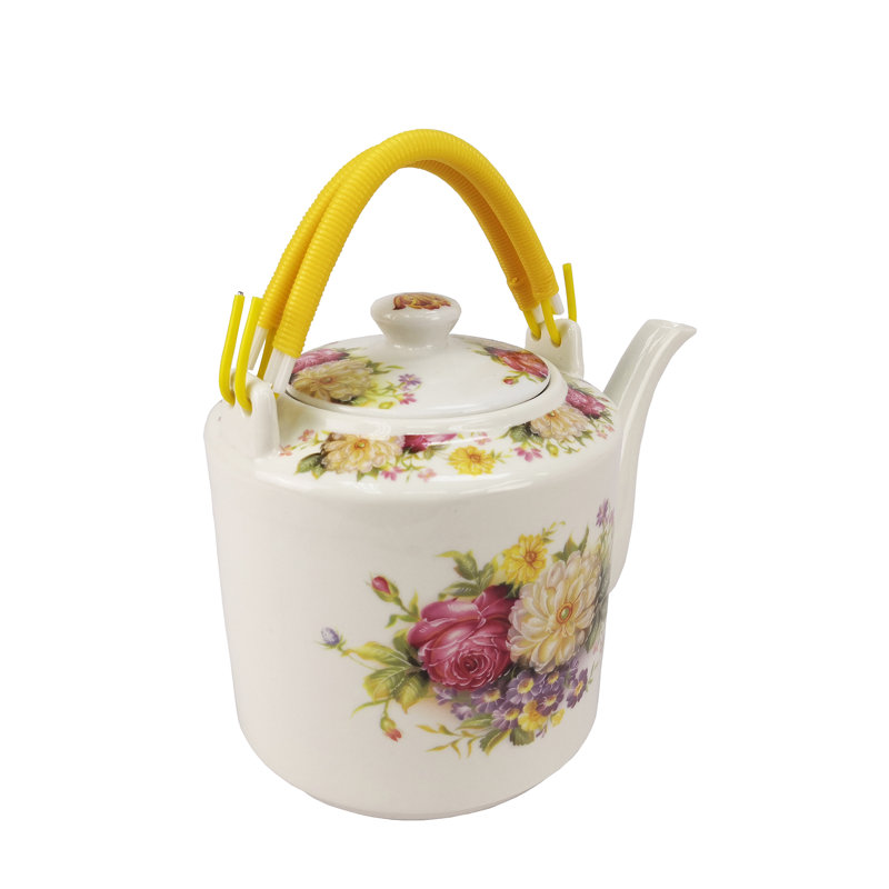 Small 2 Liter Ceramic Porcelain Teapot Tea Kettle with Floral Design, 1.5 Lbs Not for Stove Top