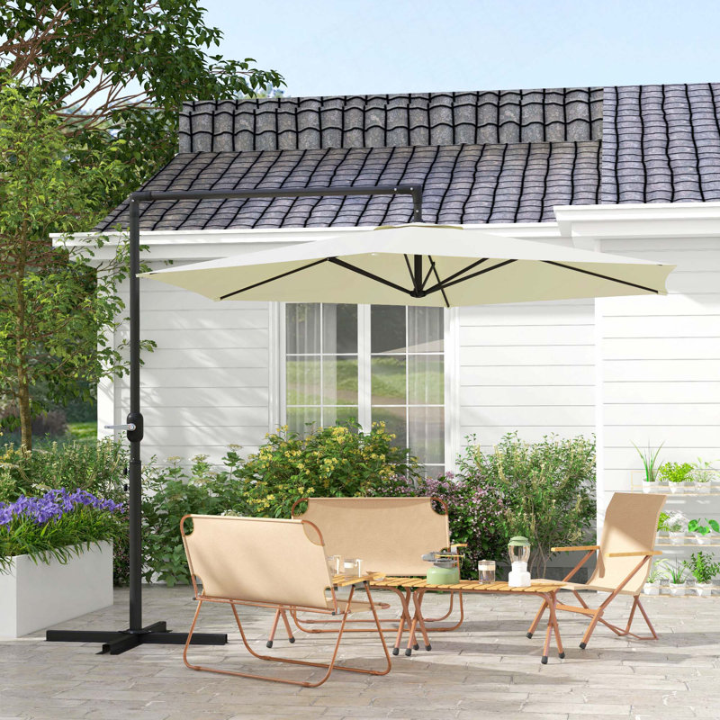 Parasol de patio en porte-à-faux de 9,5 pi avec manivelle, base croisée et évent d'aération Outsunny