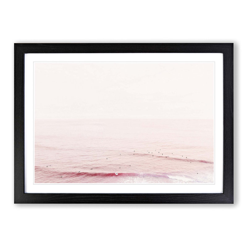 Surfers in the Ocean - Picture Frame Photograph Print, 27cm H x 36cm W x 2cm D, Black Framed