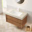 Meuble-lavabo et lavabo 36 po Tilley, armoire de rangement flottante en contreplaqué rayé avec 2 tiroirs, plateau en pierre frittée à motif de travertin avec vasque encastrée en céramique, pré-assemblé, couleur grain de bois espresso