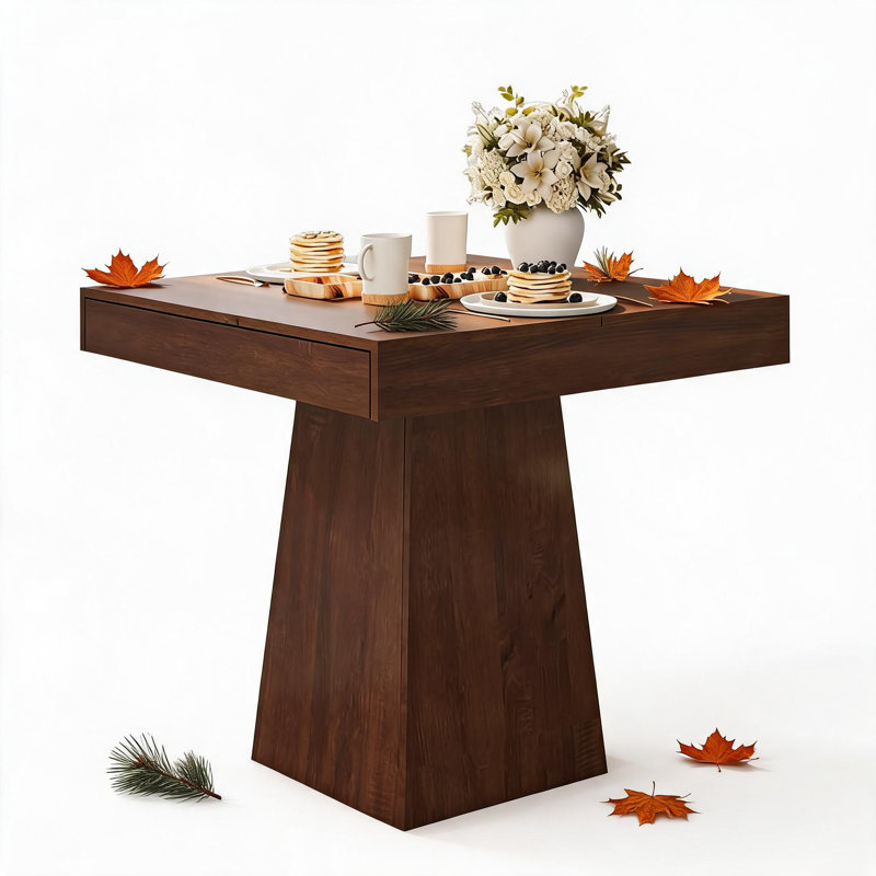 Table de salle à manger carrée de style campagnard de 31,5 pouces pour 2 à 4 personnes, petite table à manger avec 2 tiroirs intégrés – Table de cuisine en bois pour petits espaces, table de coin repas rustique moderne avec base piédestal robuste.